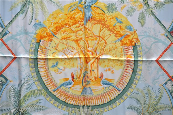 Authentic HERMES Carre 90 Scarf "ALOHA" Silk Orange Box 0656D