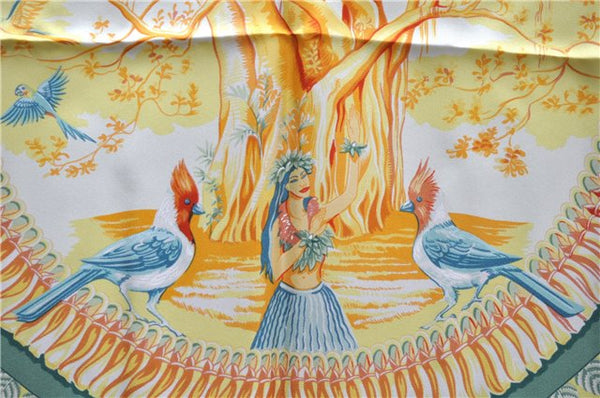 Authentic HERMES Carre 90 Scarf "ALOHA" Silk Orange Box 0656D