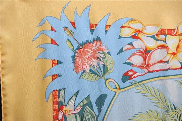 Authentic HERMES Carre 90 Scarf "ALOHA" Silk Orange Box 0656D