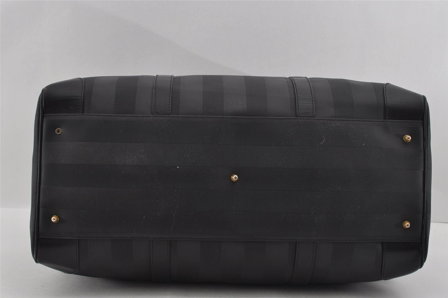 Authentic FENDI Pequin Pattern PVC Leather 2Way Travel Boston Bag Black 0661I