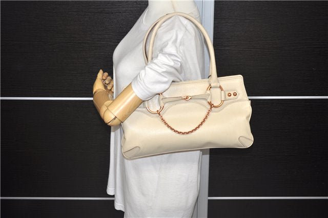 Authentic GUCCI Horsebit Shoulder Tote Bag Leather 114913 White 0663D