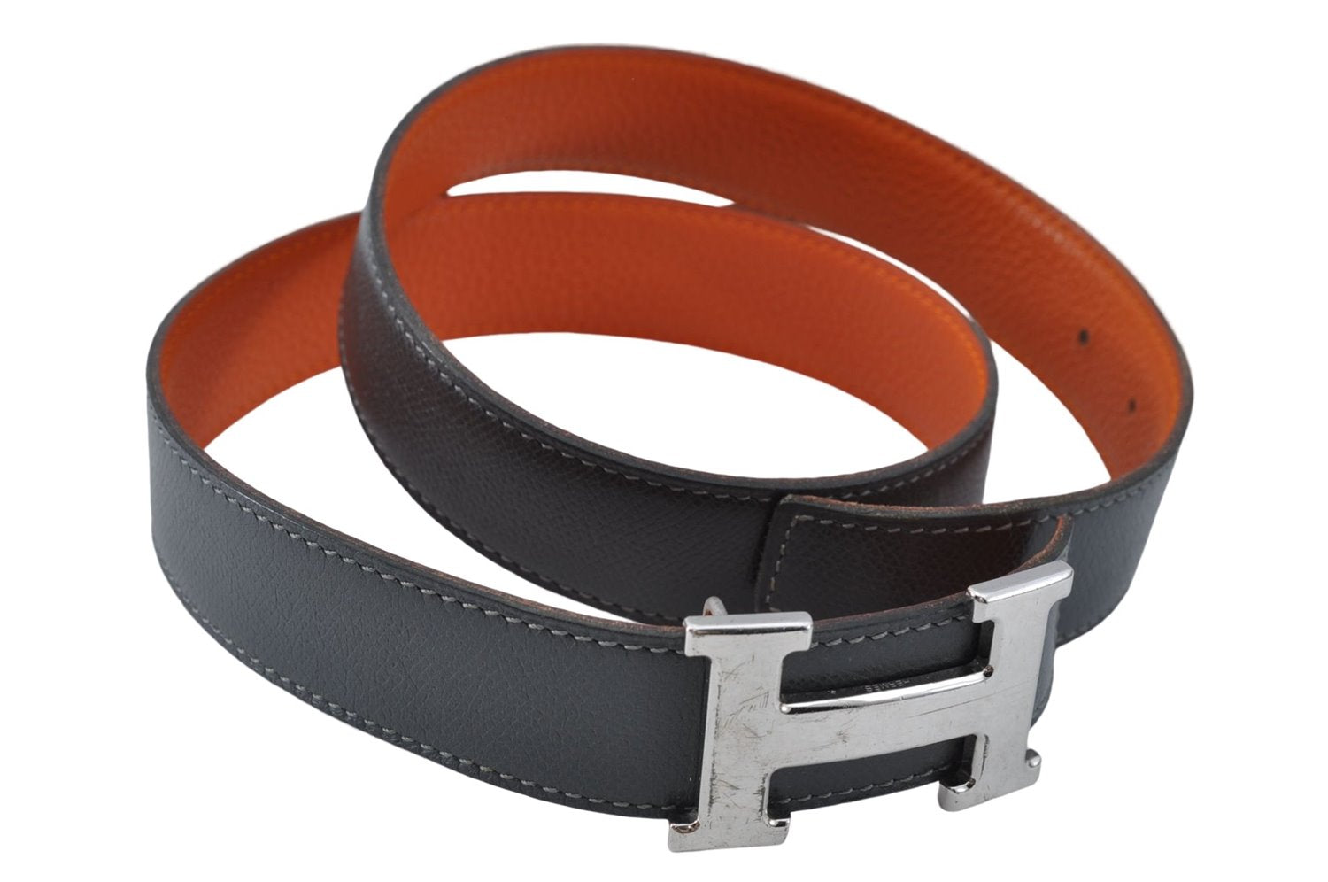 Authentic HERMES Constance Leather Belt Size 80cm 31.5inches Gray Orange 0668C