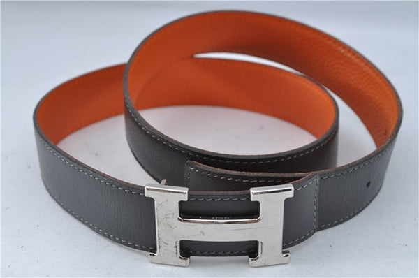 Authentic HERMES Constance Leather Belt Size 80cm 31.5inches Gray Orange 0668C