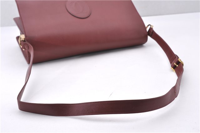 Authentic Cartier Must de Cartier Leather Shoulder Cross Bag Bordeaux Red 0672F