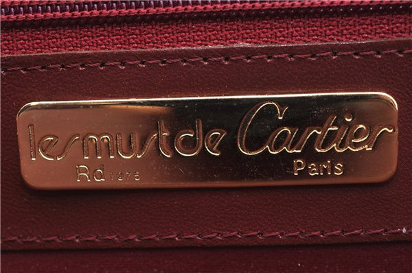 Authentic Cartier Must de Cartier Leather Shoulder Cross Bag Bordeaux Red 0672F