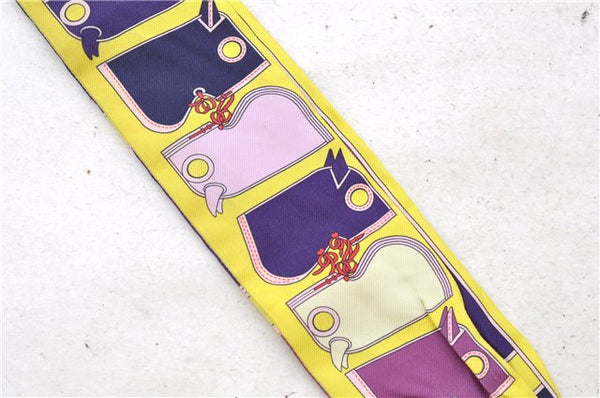 Authentic HERMES Twilly Scarf "Camails" Silk Yellow Purple 0679D