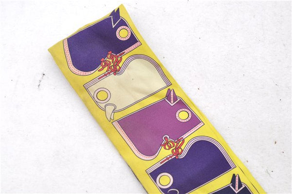 Authentic HERMES Twilly Scarf "Camails" Silk Yellow Purple 0679D