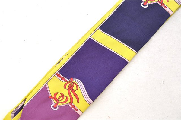 Authentic HERMES Twilly Scarf "Camails" Silk Yellow Purple 0679D