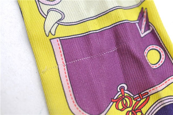 Authentic HERMES Twilly Scarf "Camails" Silk Yellow Purple 0679D