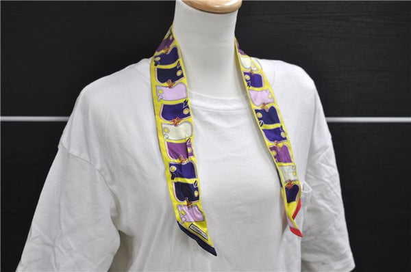 Authentic HERMES Twilly Scarf "Camails" Silk Yellow Purple 0679D