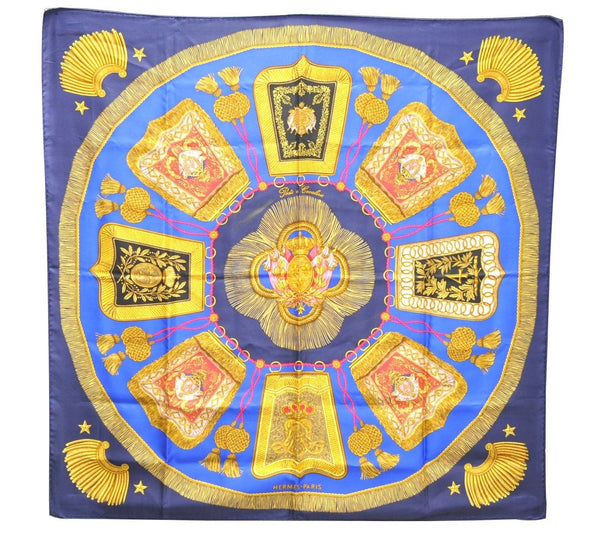 Authentic HERMES Carre 90 Scarf "Poste et Cavalerie" Silk Navy 0683D