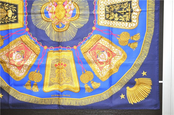 Authentic HERMES Carre 90 Scarf "Poste et Cavalerie" Silk Navy 0683D