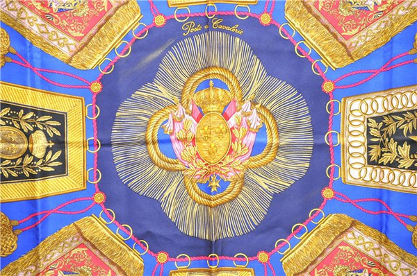 Authentic HERMES Carre 90 Scarf "Poste et Cavalerie" Silk Navy 0683D