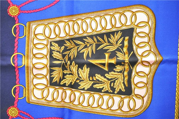 Authentic HERMES Carre 90 Scarf "Poste et Cavalerie" Silk Navy 0683D