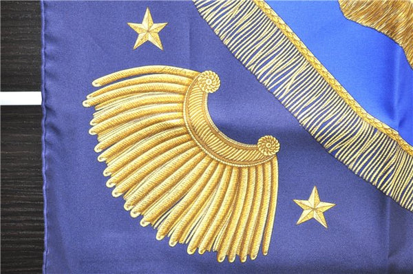 Authentic HERMES Carre 90 Scarf "Poste et Cavalerie" Silk Navy 0683D