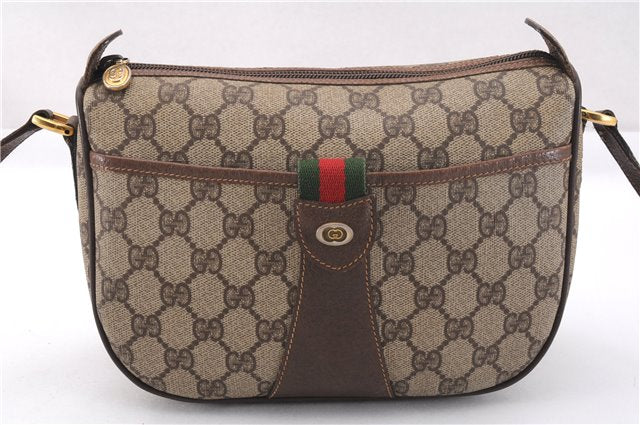 Authentic GUCCI Web Sherry Line Shoulder Cross Bag GG PVC Leather Brown 0697F