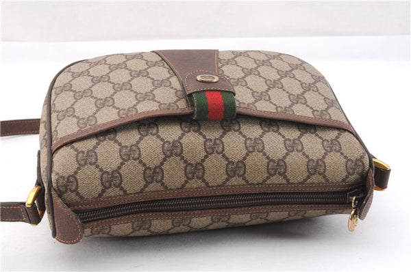 Authentic GUCCI Web Sherry Line Shoulder Cross Bag GG PVC Leather Brown 0697F