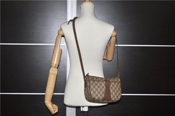 Authentic GUCCI Web Sherry Line Shoulder Cross Bag GG PVC Leather Brown 0697F