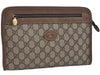 Authentic GUCCI Vintage Clutch Hand Bag Purse GG PVC Leather Brown 0700F