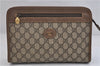 Authentic GUCCI Vintage Clutch Hand Bag Purse GG PVC Leather Brown 0700F
