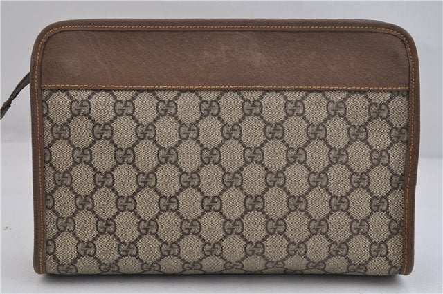 Authentic GUCCI Vintage Clutch Hand Bag Purse GG PVC Leather Brown 0700F