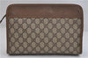 Authentic GUCCI Vintage Clutch Hand Bag Purse GG PVC Leather Brown 0700F