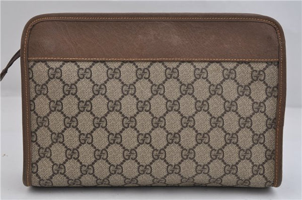 Authentic GUCCI Vintage Clutch Hand Bag Purse GG PVC Leather Brown 0700F