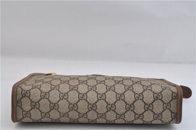 Authentic GUCCI Vintage Clutch Hand Bag Purse GG PVC Leather Brown 0700F