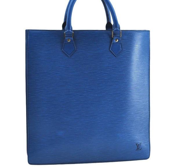 Authentic Louis Vuitton Epi Leather Sac Plat Hand Bag Blue M52075 LV Junk 0717H