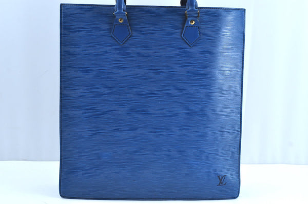 Authentic Louis Vuitton Epi Leather Sac Plat Hand Bag Blue M52075 LV Junk 0717H