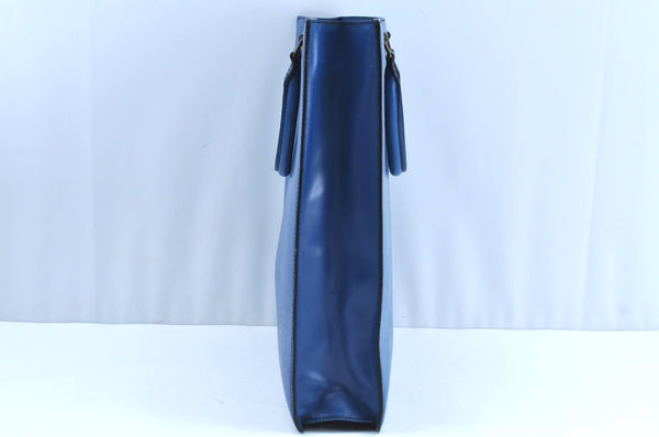 Authentic Louis Vuitton Epi Leather Sac Plat Hand Bag Blue M52075 LV Junk 0717H