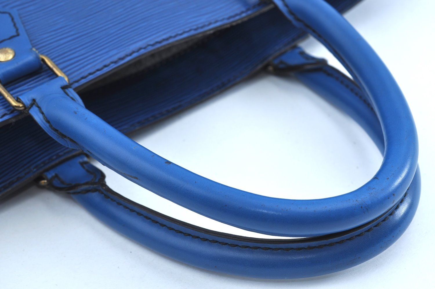 Authentic Louis Vuitton Epi Leather Sac Plat Hand Bag Blue M52075 LV Junk 0717H