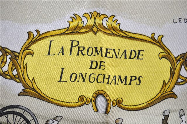 Authentic HERMES Carre 90 Scarf "LA PROMENADE DE LONGCHAMPS" Silk Pink Box 0736E