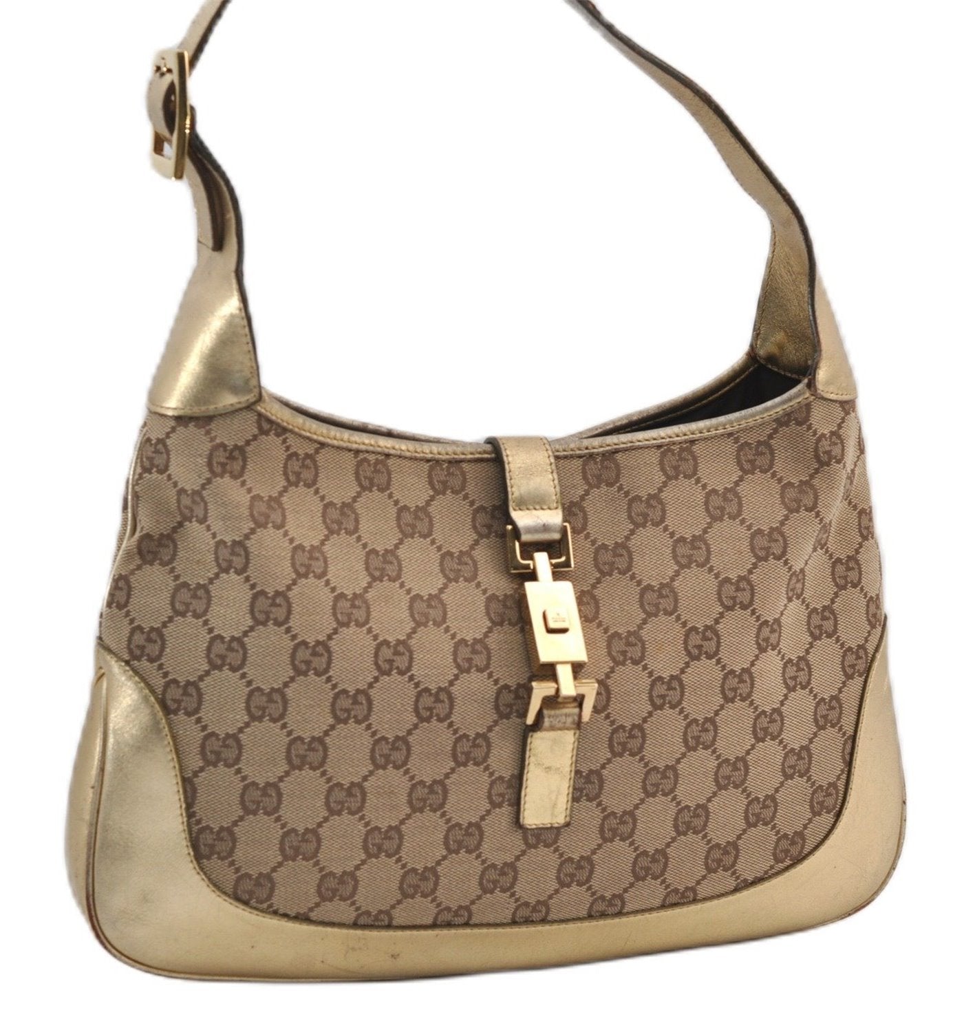 Authentic GUCCI Jackie Shoulder Hand Bag GG Canvas Leather 0013306 Brown 0737F