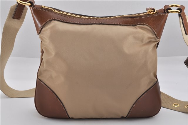 Authentic PRADA Nylon Tessuto Leather Shoulder Cross Body Bag Beige 0744F