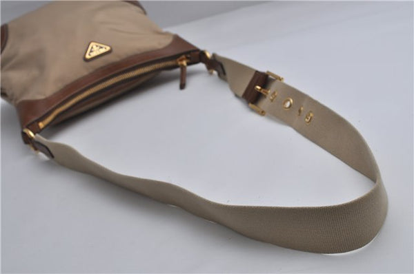 Authentic PRADA Nylon Tessuto Leather Shoulder Cross Body Bag Beige 0744F