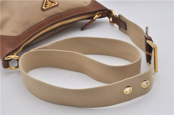 Authentic PRADA Nylon Tessuto Leather Shoulder Cross Body Bag Beige 0744F