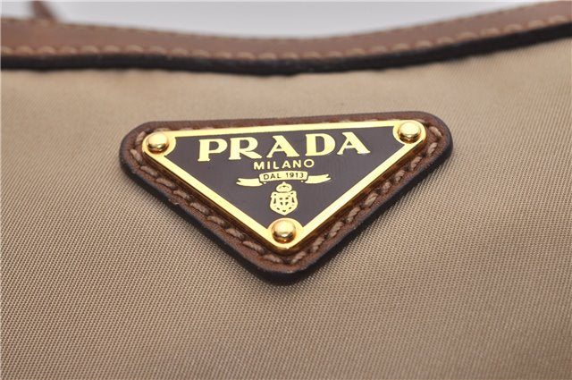 Authentic PRADA Nylon Tessuto Leather Shoulder Cross Body Bag Beige 0744F