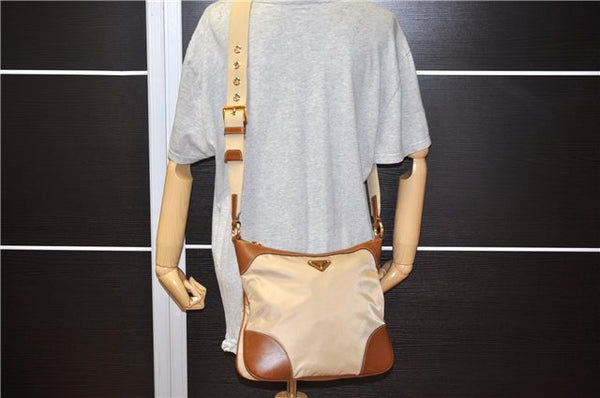 Authentic PRADA Nylon Tessuto Leather Shoulder Cross Body Bag Beige 0744F