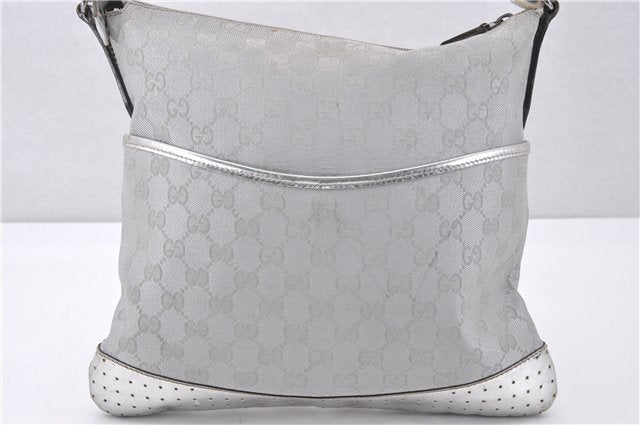 Authentic GUCCI Shoulder Cross Body Bag GG Canvas Leather 145857 Silver 0748F