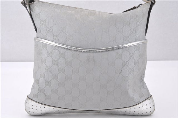 Authentic GUCCI Shoulder Cross Body Bag GG Canvas Leather 145857 Silver 0748F