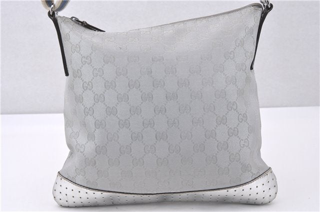 Authentic GUCCI Shoulder Cross Body Bag GG Canvas Leather 145857 Silver 0748F