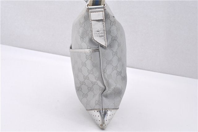 Authentic GUCCI Shoulder Cross Body Bag GG Canvas Leather 145857 Silver 0748F