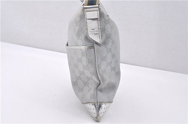 Authentic GUCCI Shoulder Cross Body Bag GG Canvas Leather 145857 Silver 0748F