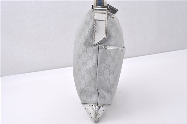 Authentic GUCCI Shoulder Cross Body Bag GG Canvas Leather 145857 Silver 0748F