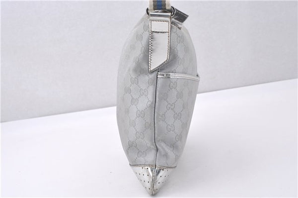 Authentic GUCCI Shoulder Cross Body Bag GG Canvas Leather 145857 Silver 0748F