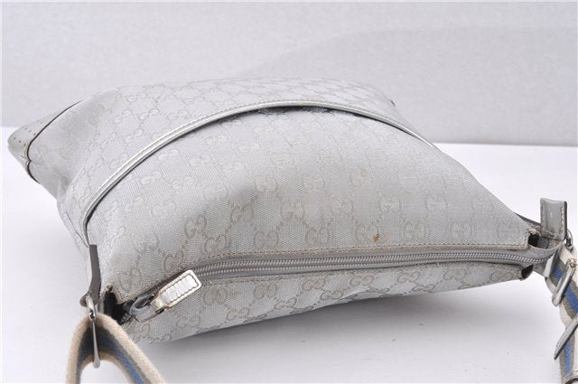 Authentic GUCCI Shoulder Cross Body Bag GG Canvas Leather 145857 Silver 0748F