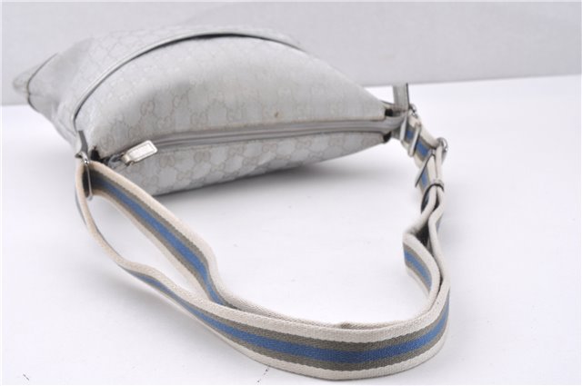 Authentic GUCCI Shoulder Cross Body Bag GG Canvas Leather 145857 Silver 0748F