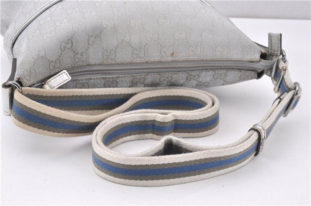 Authentic GUCCI Shoulder Cross Body Bag GG Canvas Leather 145857 Silver 0748F