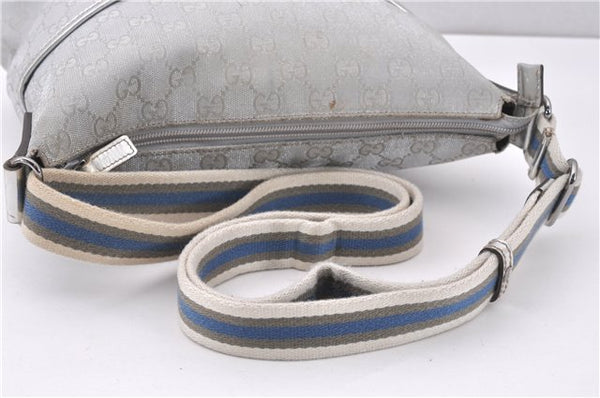 Authentic GUCCI Shoulder Cross Body Bag GG Canvas Leather 145857 Silver 0748F